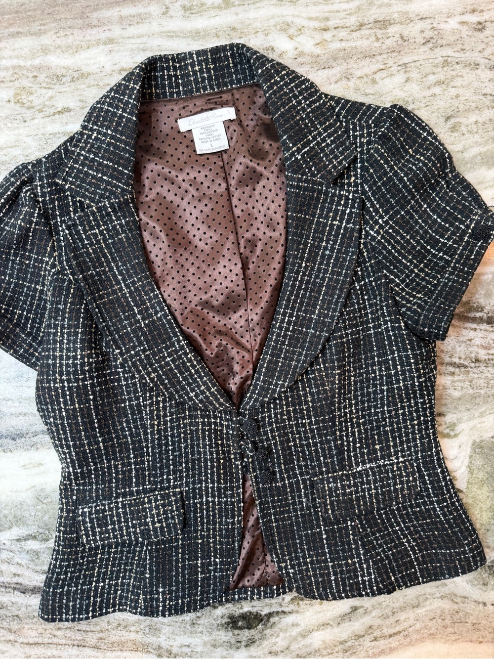 Charlotte Russe Tweed Short Sleeve Blazer Top - Picture 3 of 4